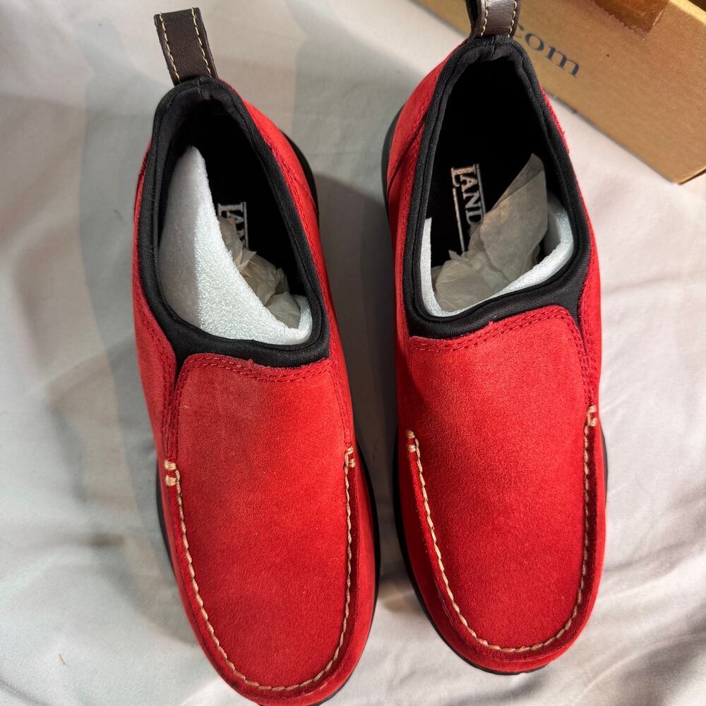 Lands’ End Womens 6.5B Rust Red Suede Handsewn Moc Slip On Comfort Shoes NEW